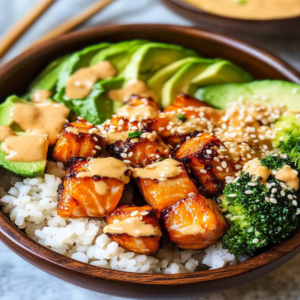Delicious and Crispy Bang Bang Salmon Bowls!