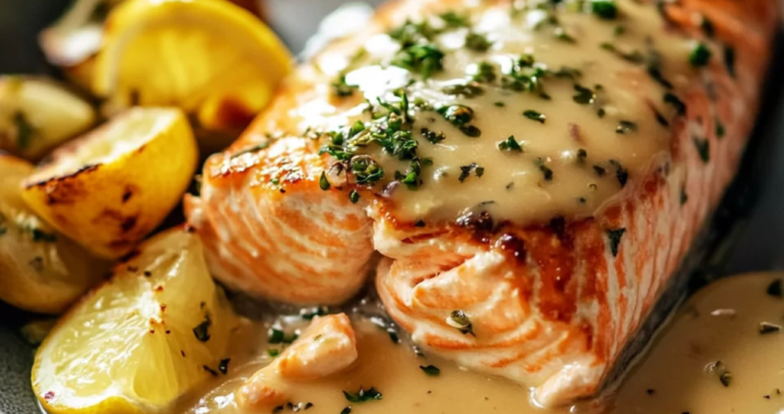 Simple and Flavorful Baked Salmon with Lemon Sauce – Perfect for Dinner! (1)