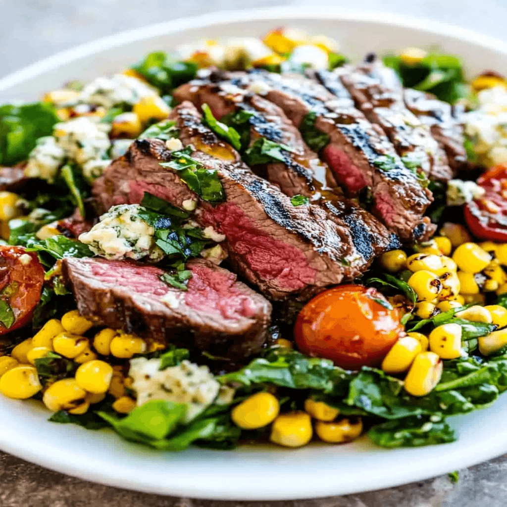 Balsamic Steak Gorgonzola Salad with Grilled Corn