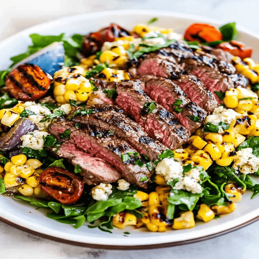 Balsamic Steak Gorgonzola Salad with Grilled Corn