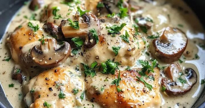 Creamy Chicken with Garlic Mushroom Sauce – Perfect for Weeknights! (1)