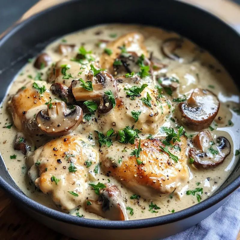Creamy Chicken with Garlic Mushroom Sauce – Perfect for Weeknights! (1)