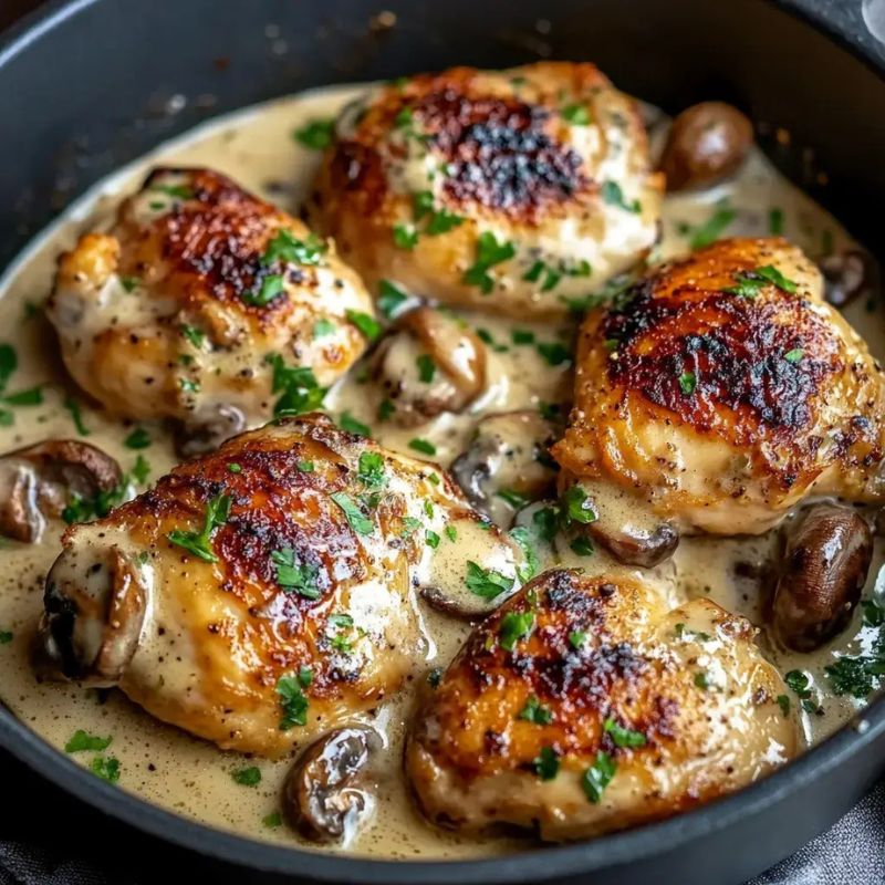 Creamy Chicken with Garlic Mushroom Sauce – Perfect for Weeknights! (2)