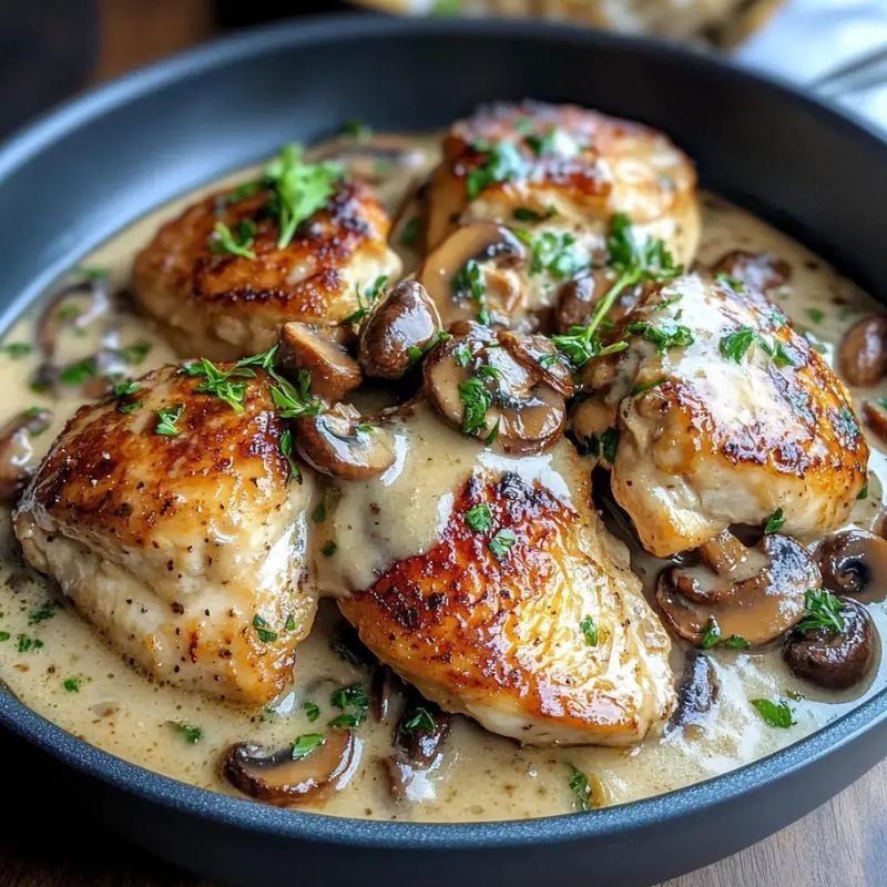 One-Pan Chicken with Garlic Mushroom Sauce – Quick & Delicious