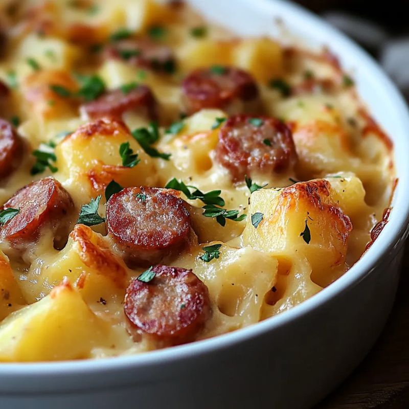 The Best Kielbasa Sausage Cheesy Potato Casserole Recipe Ever! (1)