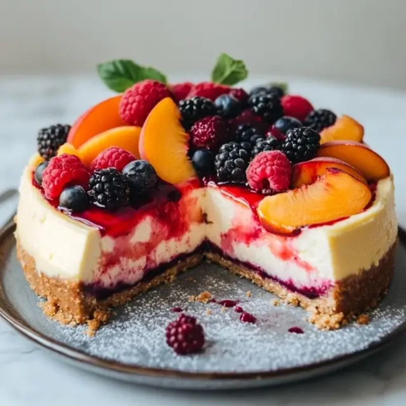 _Cheesecake with Fresh Peaches & Berries – A Delicious Summer Dessert Recipe