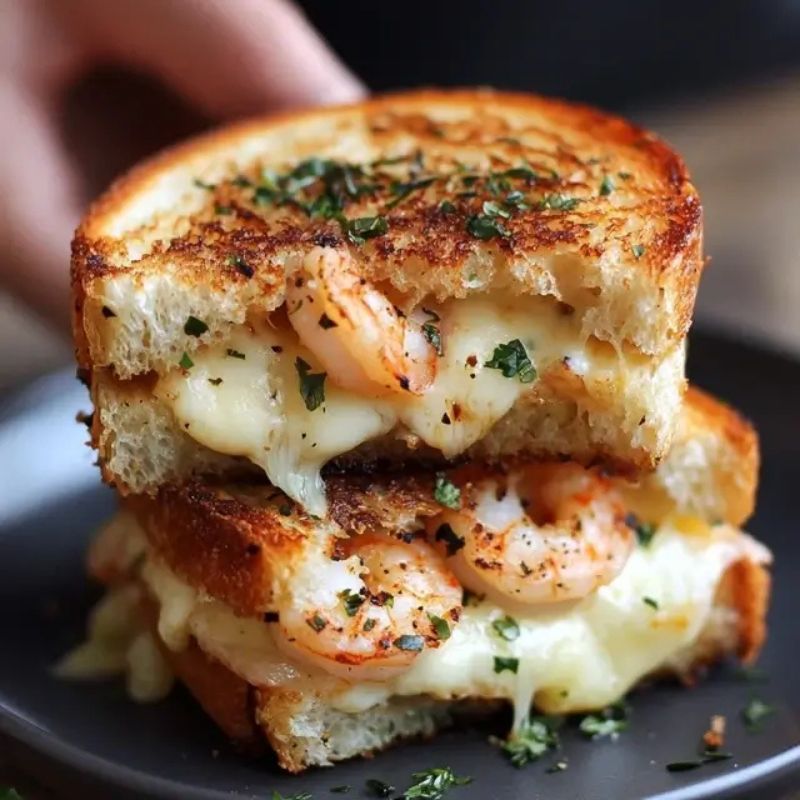 Cheesy Shrimp Melt on Garlic Bread – The Ultimate Irresistible Sandwich Recipe (1)