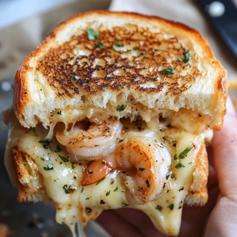Cheesy Shrimp Melt on Garlic Bread – The Ultimate Irresistible Sandwich Recipe (2)