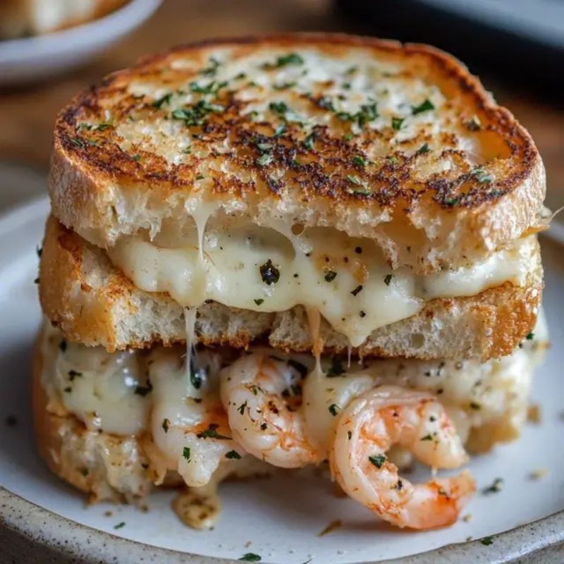Cheesy Shrimp Melt on Garlic Bread – The Ultimate Irresistible Sandwich Recipe (3)