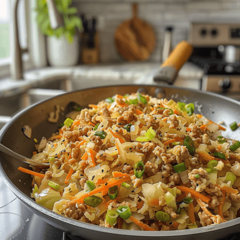 Flavor-packed egg roll in a bowl paleo keto, no guilt included.