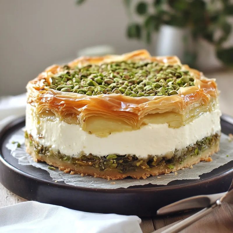 Honey Pistachio Baklava Cheesecake – A Decadent Middle Eastern-Inspired Dessert (1)