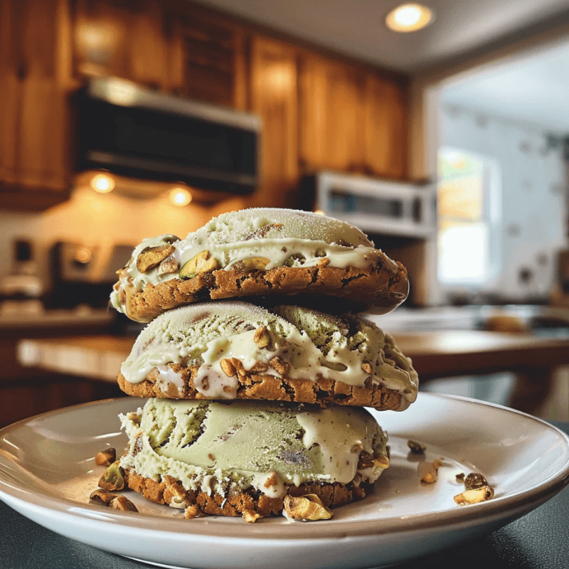 Pistachio Cookie Ice Cream Sandwiches