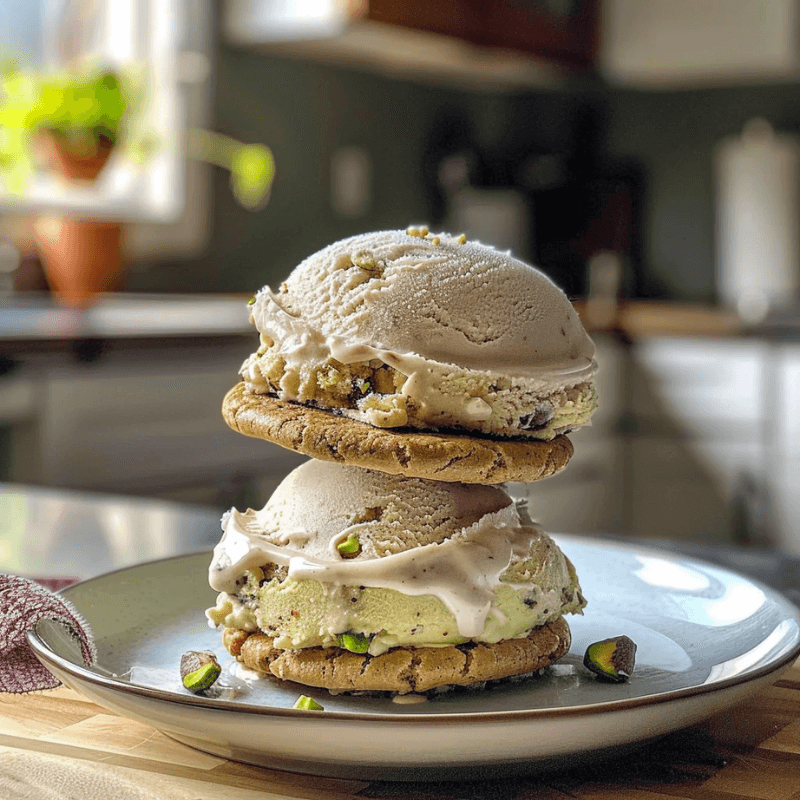 Pistachio Cookie Ice Cream Sandwiches