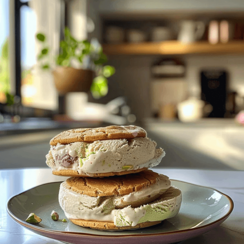 Pistachio Cookie Ice Cream Sandwiches