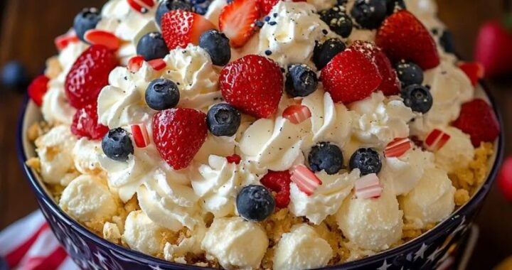 Red, White and Blue Cheesecake Salad – Easy Patriotic Dessert for Summer (3)