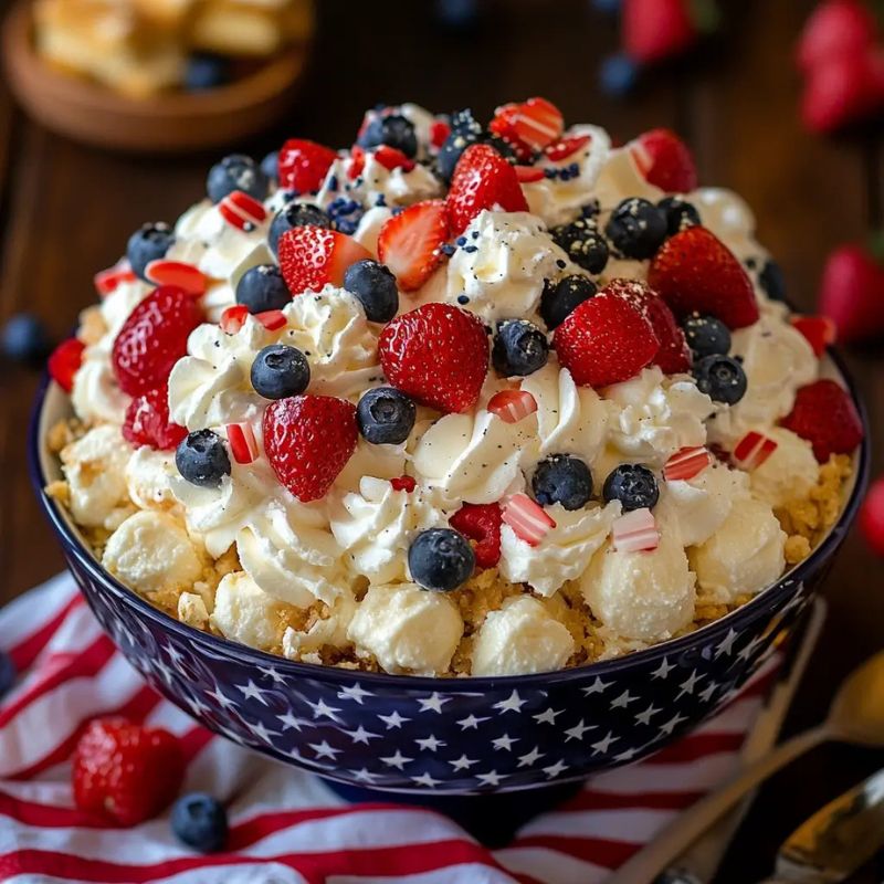 Red, White and Blue Cheesecake Salad – Easy Patriotic Dessert for Summer (3)