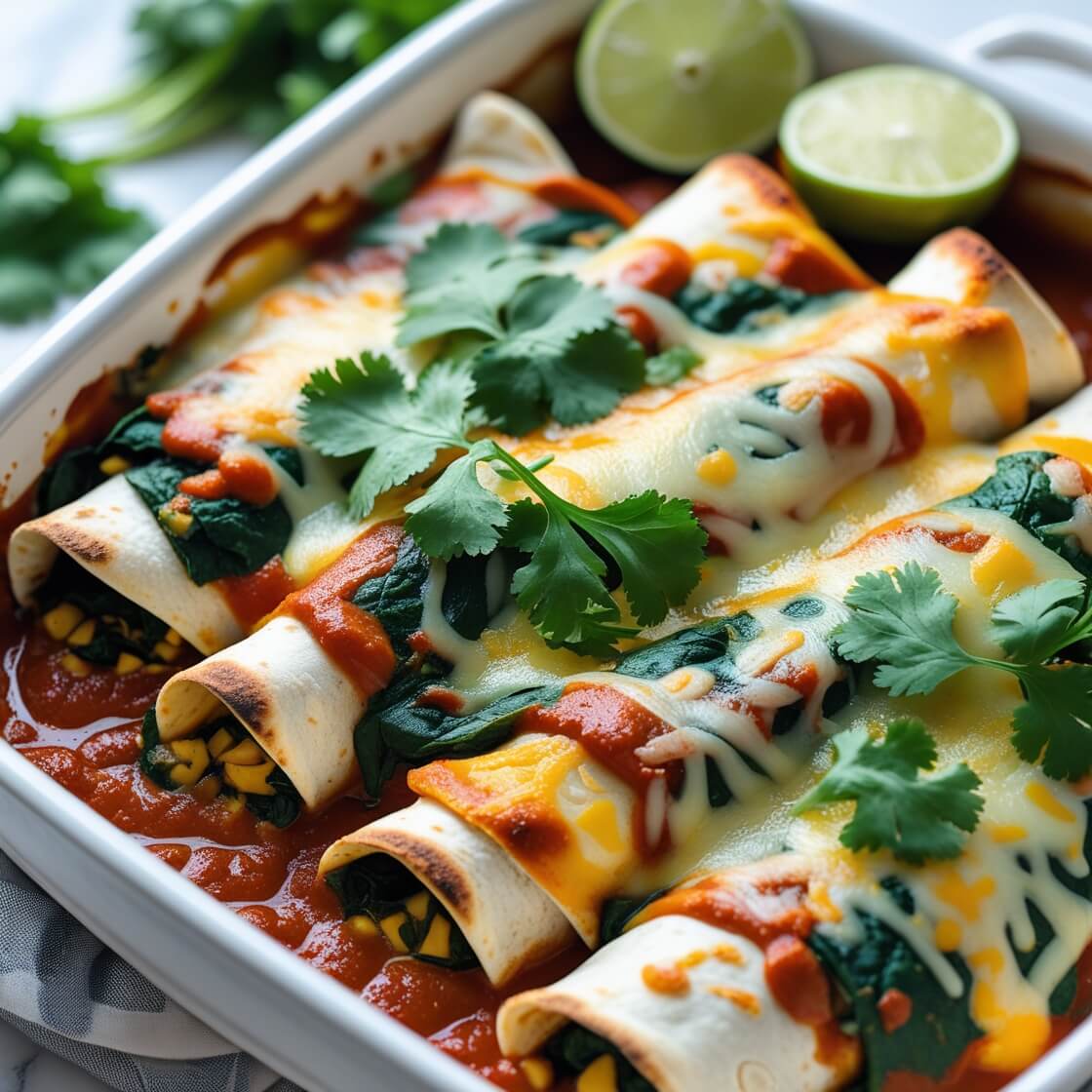 These Vegetarian Spinach Enchiladas are a cheesy dream!