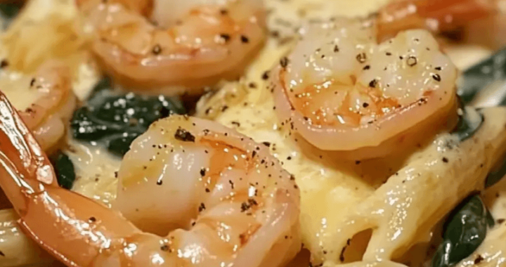 Cheese Shrimp Penne Pasta & Spinach – Creamy and delicious!