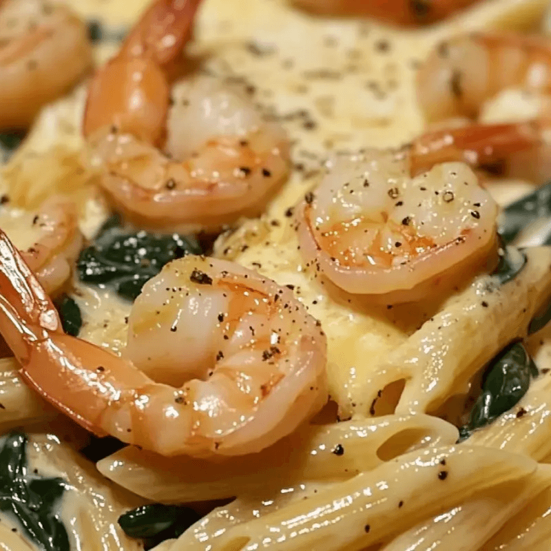 Cheese Shrimp Penne Pasta & Spinach – Creamy and delicious!