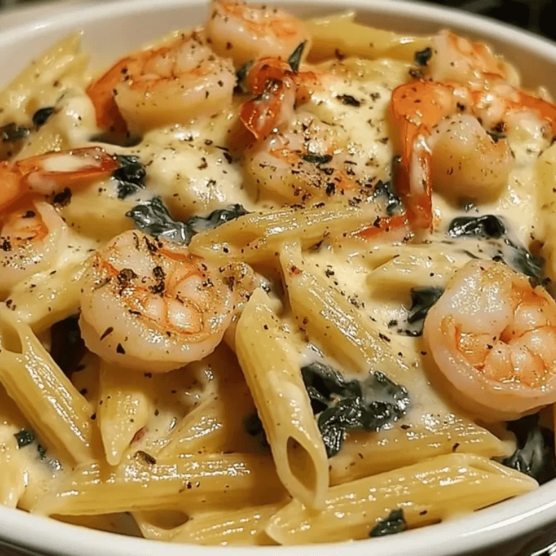 This Cheese Shrimp Penne Pasta & Spinach is a must-try!