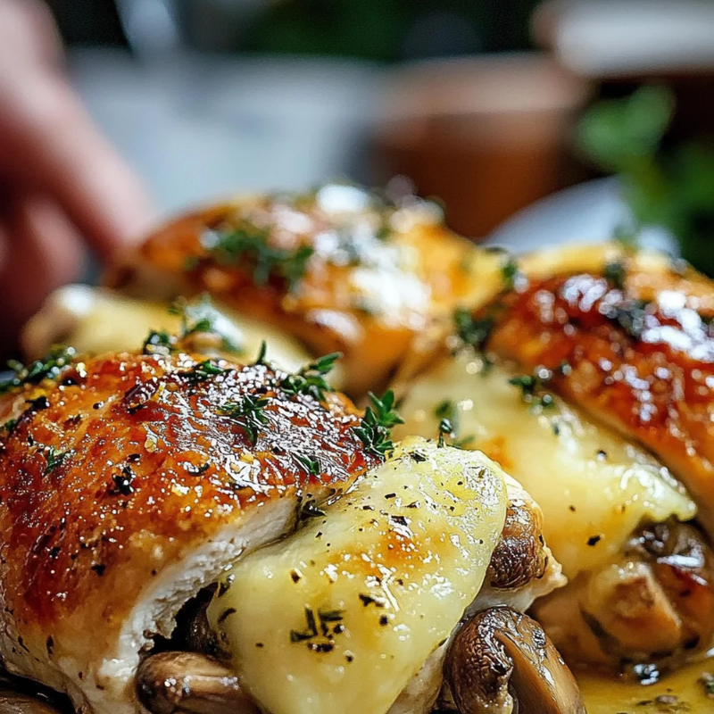 This stuffed chicken is packed with cheesy mushroom flavor!