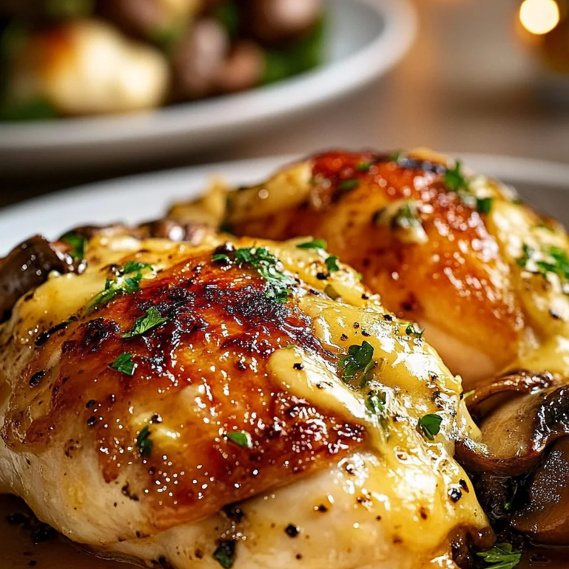 Garlic butter, cheese, mushrooms – the perfect chicken combo!