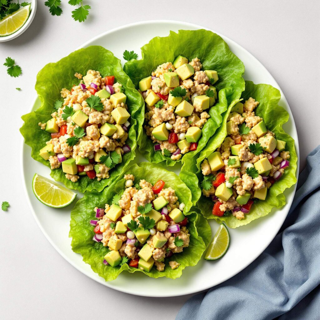 Healthy and low-carb Avocado Tuna Salad Lettuce Wraps for any day.