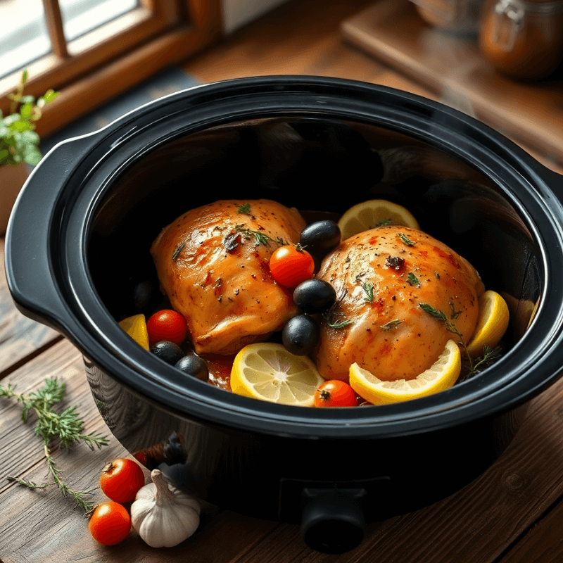 Prep for the best slow cooker Mediterranean chicken in minutes!