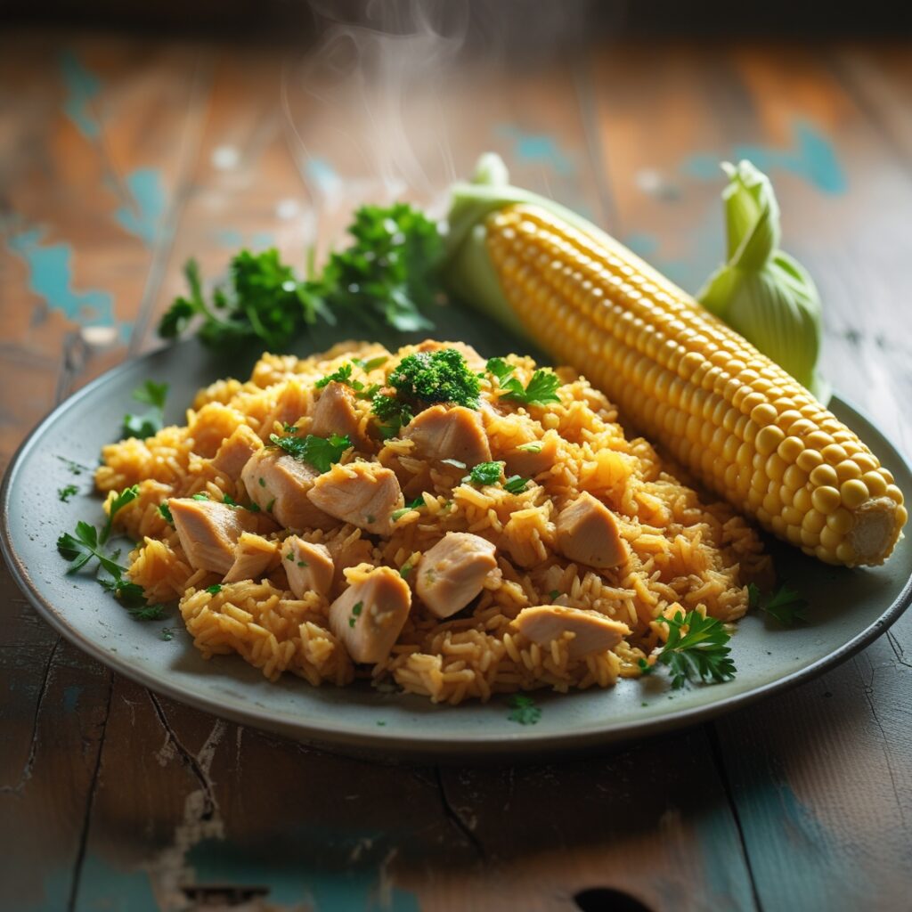 Looking for a one-pot wonder? This chicken rice corn recipe is it!