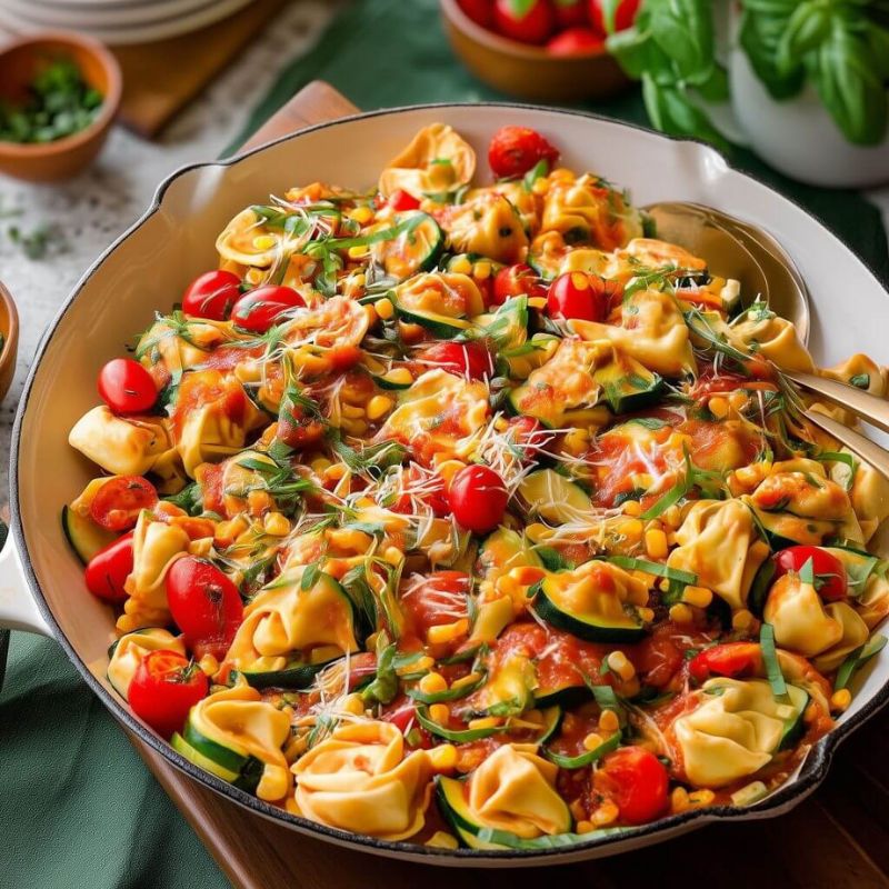 Healthy Cheese Tortellini with Corn & Zucchini for Busy Nights