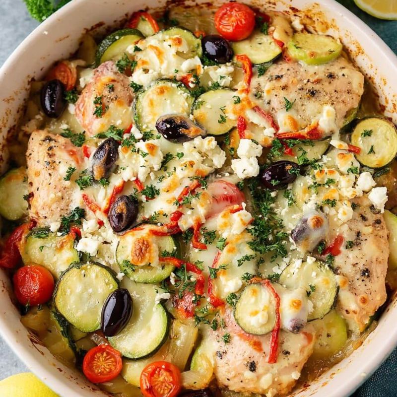 Healthy Mediterranean Chicken Bake with Veggies & Herbs